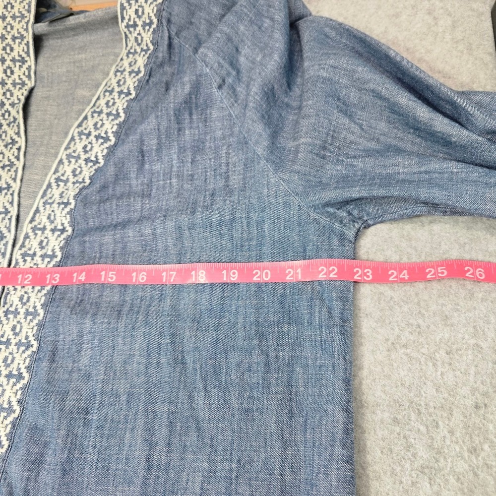 Natural Reflections Open Front Cardigan Kimono M L Chambray Embroidered Boho - Picture 5 of 9